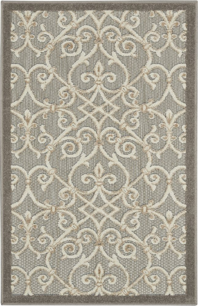 4' X 6' Gray And Ivory Indoor Outdoor Area Rug