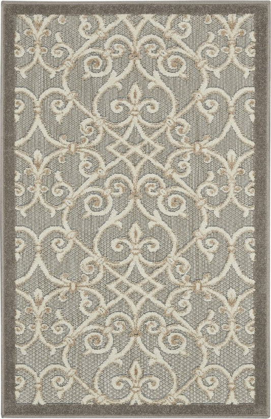 3' X 4' Gray And Ivory Indoor Outdoor Area Rug