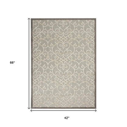 4' X 6' Gray And Ivory Indoor Outdoor Area Rug