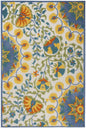 4' X 6' Ivory And Blue Floral Indoor Outdoor Area Rug