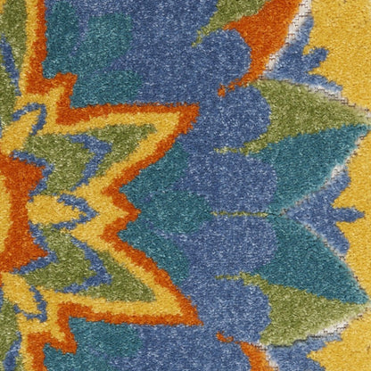 4' Ivory And Blue Round Floral Indoor Outdoor Area Rug