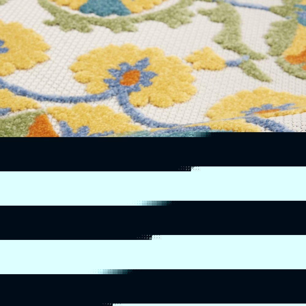 8' X 11' Ivory And Blue Floral Indoor Outdoor Area Rug