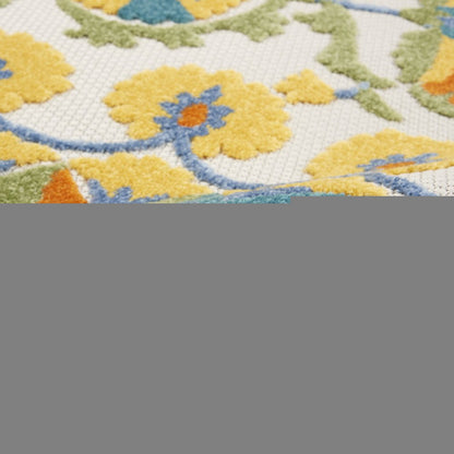 8' X 11' Ivory And Blue Floral Indoor Outdoor Area Rug