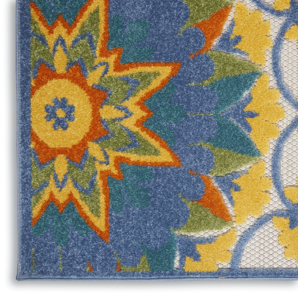 8' X 11' Ivory And Blue Floral Indoor Outdoor Area Rug