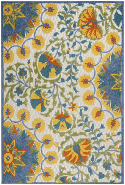 8' X 11' Ivory And Blue Floral Indoor Outdoor Area Rug