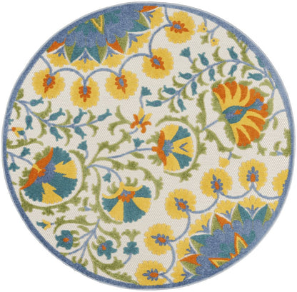 5' X 8' Ivory And Blue Floral Indoor Outdoor Area Rug