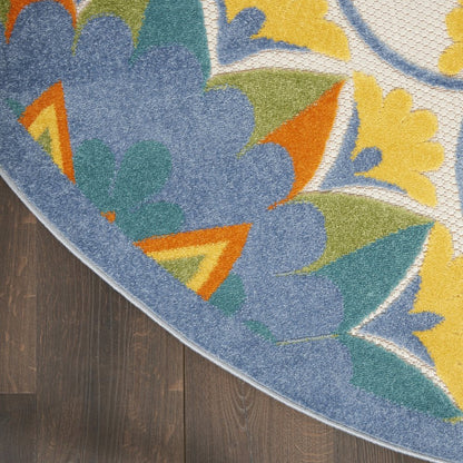 5' X 8' Ivory And Blue Floral Indoor Outdoor Area Rug