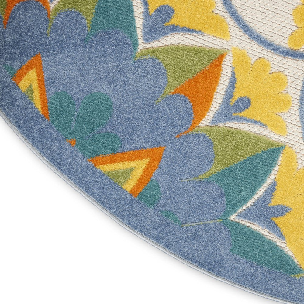 5' X 8' Ivory And Blue Floral Indoor Outdoor Area Rug