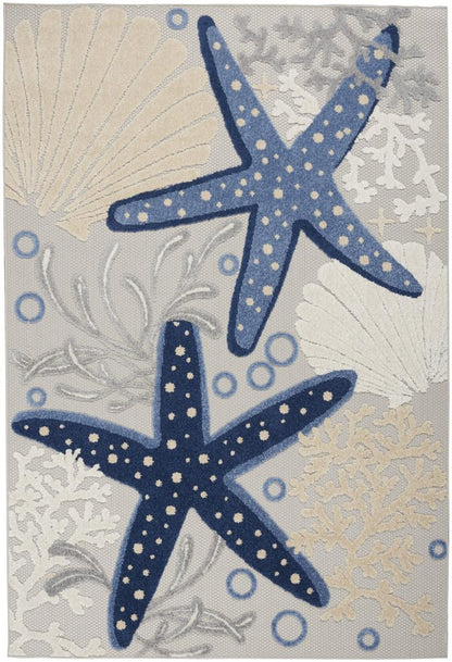 4' X 6' Blue And Gray Indoor Outdoor Area Rug