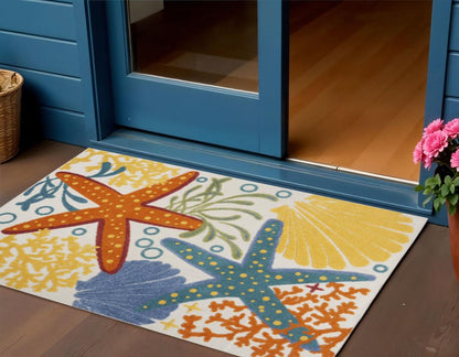 5' X 8' Yellow And Ivory Indoor Outdoor Area Rug