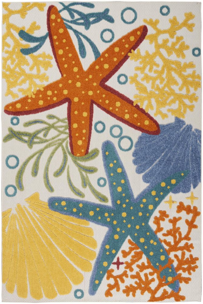 4' X 6' Yellow And Ivory Indoor Outdoor Area Rug