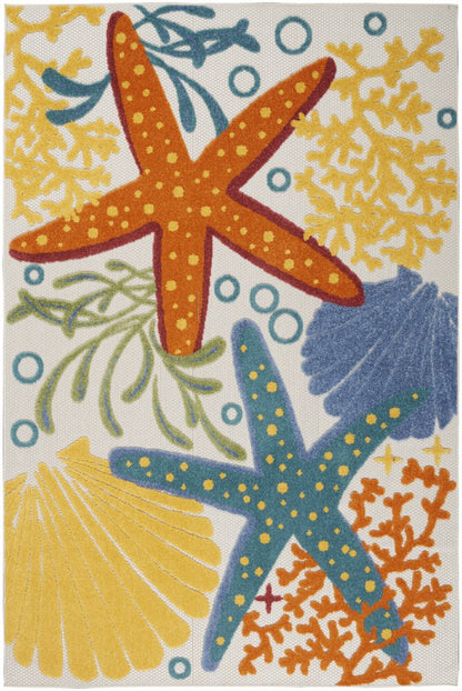 7' X 10' Yellow And Ivory Indoor Outdoor Area Rug