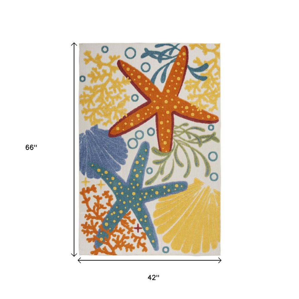 6' X 9' Yellow And Ivory Indoor Outdoor Area Rug