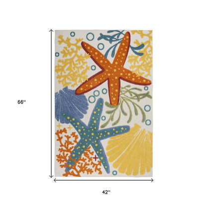 4' X 6' Yellow And Ivory Indoor Outdoor Area Rug