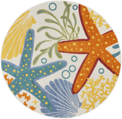 5' Yellow And Ivory Round Indoor Outdoor Area Rug