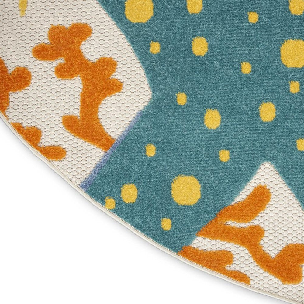 5' Yellow And Ivory Round Indoor Outdoor Area Rug