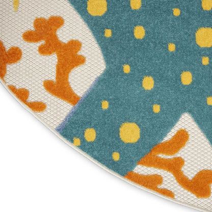 5' Yellow And Ivory Round Indoor Outdoor Area Rug