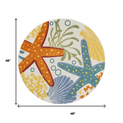 4' Yellow And Ivory Round Indoor Outdoor Area Rug