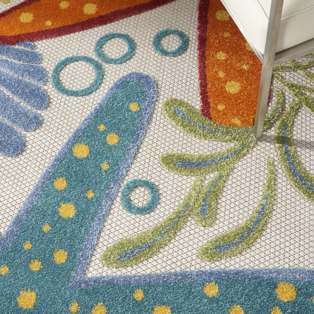 5' Yellow And Ivory Round Indoor Outdoor Area Rug