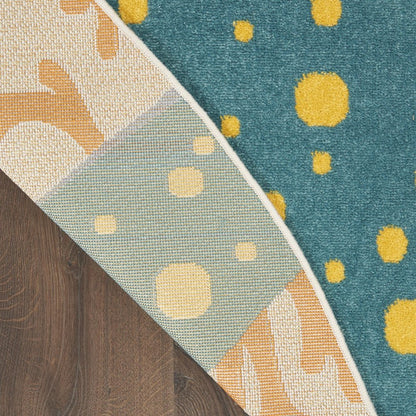 5' Yellow And Ivory Round Indoor Outdoor Area Rug