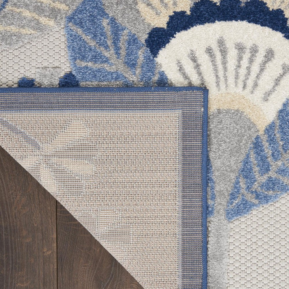 4' Blue Gray And Ivory Round Floral Indoor Outdoor Area Rug