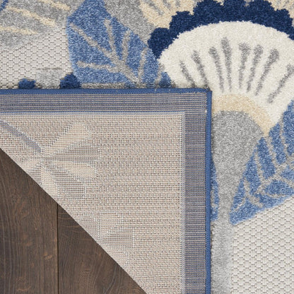 4' Blue Gray And Ivory Round Floral Indoor Outdoor Area Rug