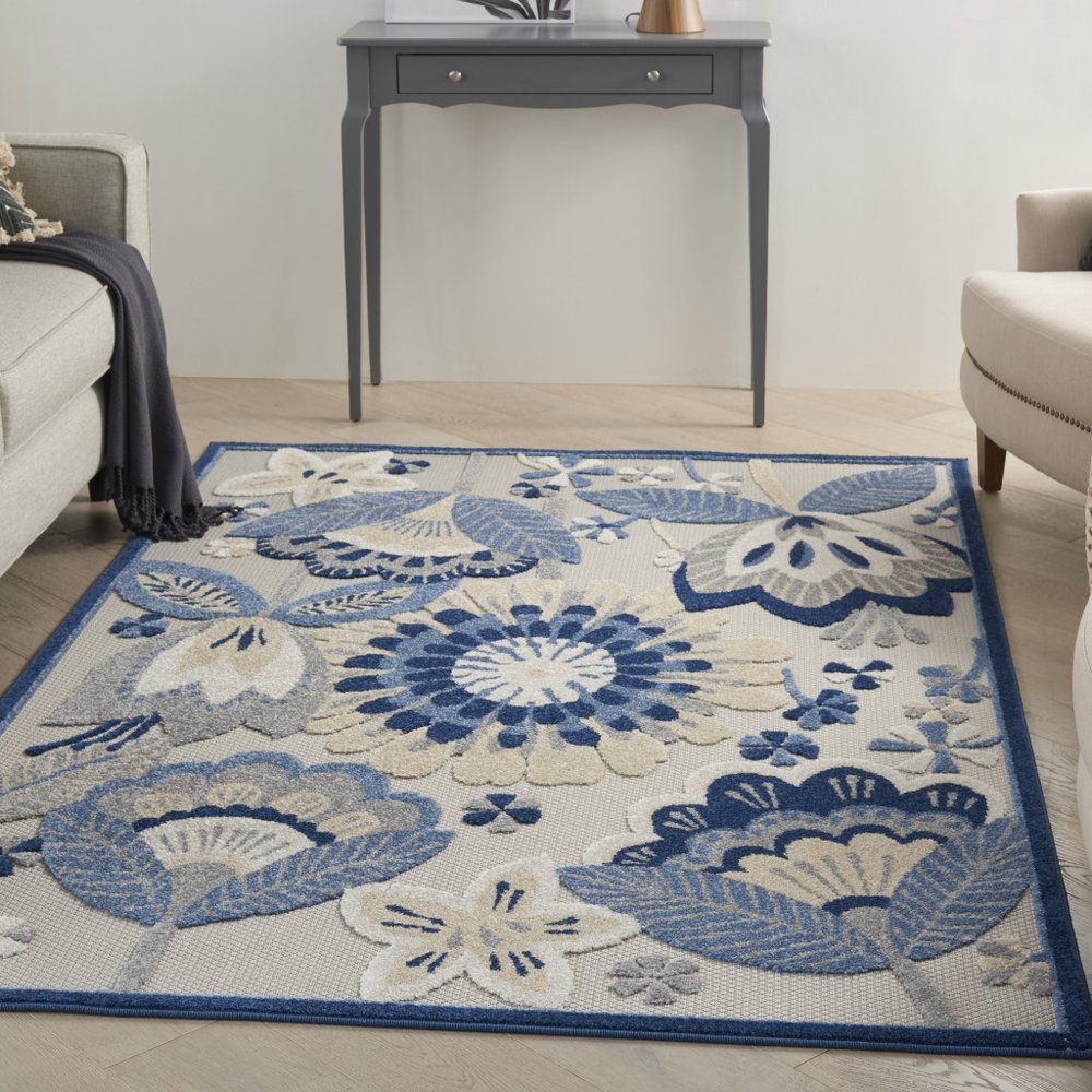 4' X 6' Blue And Gray Indoor Outdoor Area Rug