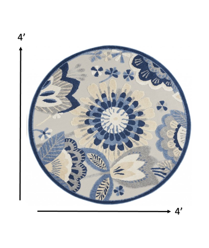 4' X 6' Blue And Gray Indoor Outdoor Area Rug