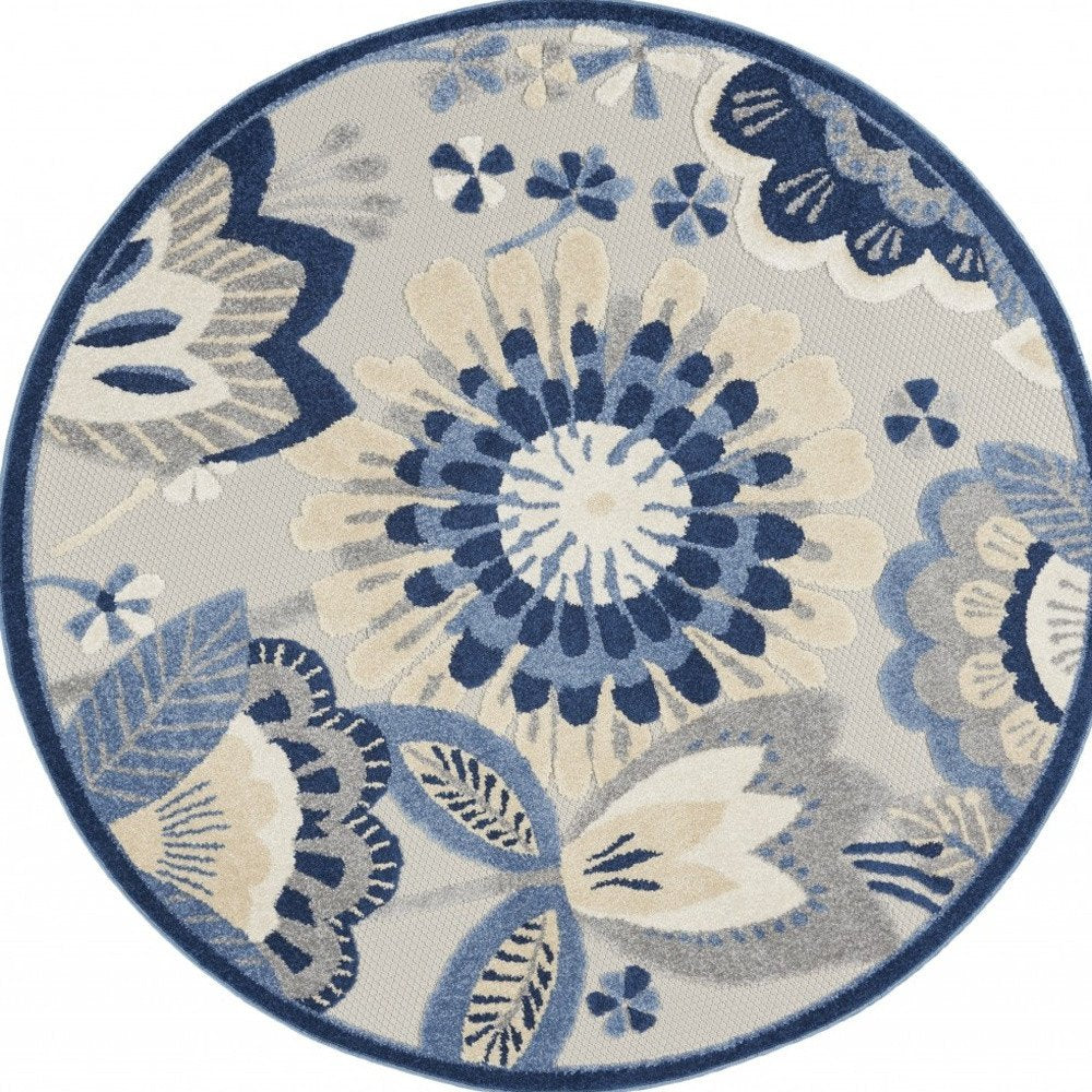 8' Blue And Gray Round Indoor Outdoor Area Rug