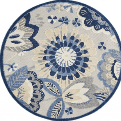 8' Blue And Gray Round Indoor Outdoor Area Rug