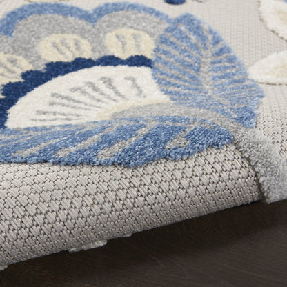 4' Blue Gray And Ivory Round Floral Indoor Outdoor Area Rug