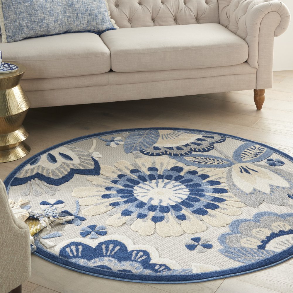 4' X 6' Blue And Gray Indoor Outdoor Area Rug