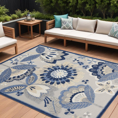 4' X 6' Blue And Gray Indoor Outdoor Area Rug