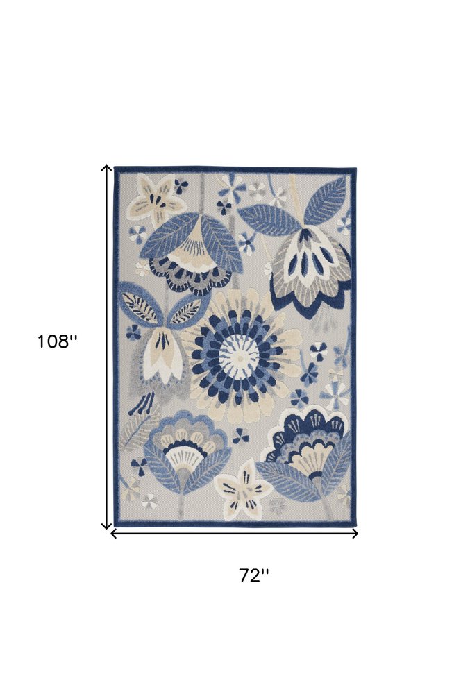 4' X 6' Blue And Gray Indoor Outdoor Area Rug