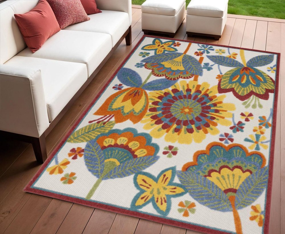 4' Yellow And Ivory Round Indoor Outdoor Area Rug