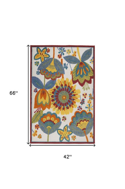 4' Yellow And Ivory Round Indoor Outdoor Area Rug