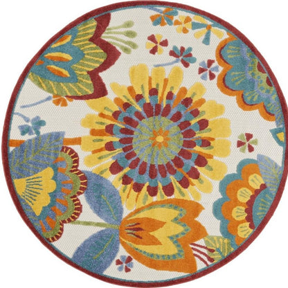 7' X 10' Yellow And Ivory Indoor Outdoor Area Rug