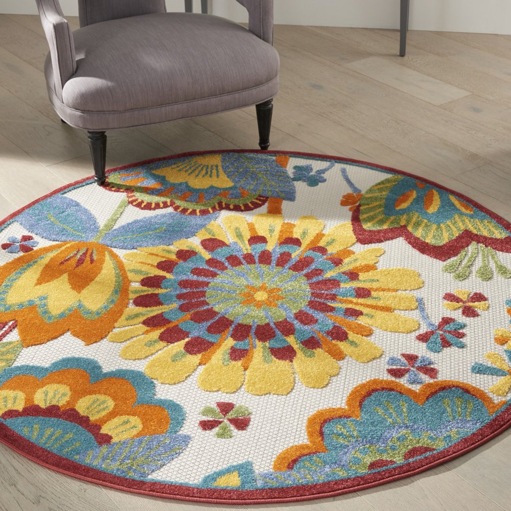 5' X 8' Yellow And Ivory Indoor Outdoor Area Rug