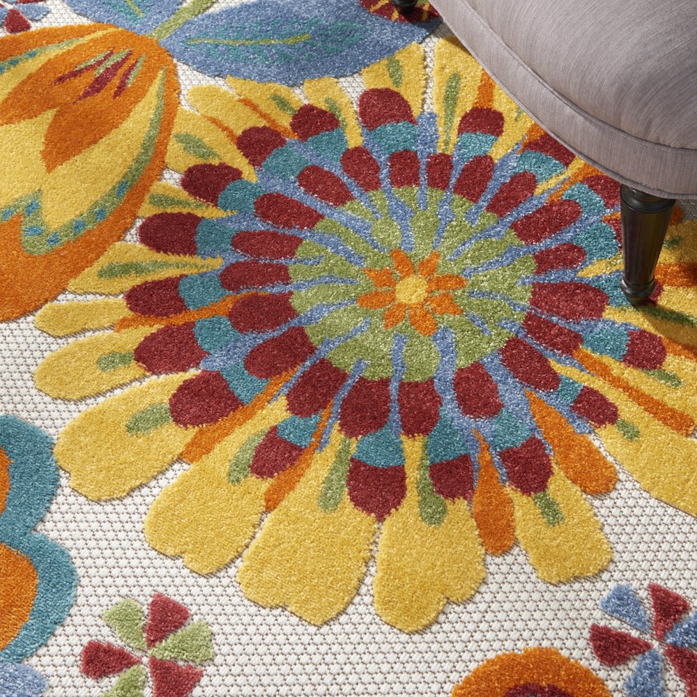 5' X 8' Yellow And Ivory Indoor Outdoor Area Rug