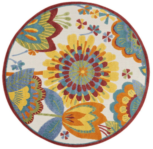 5' X 8' Yellow And Ivory Indoor Outdoor Area Rug