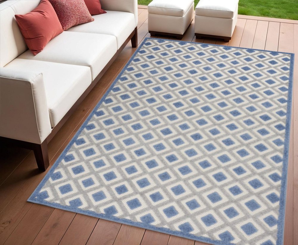 4' Blue And Gray Round Indoor Outdoor Area Rug
