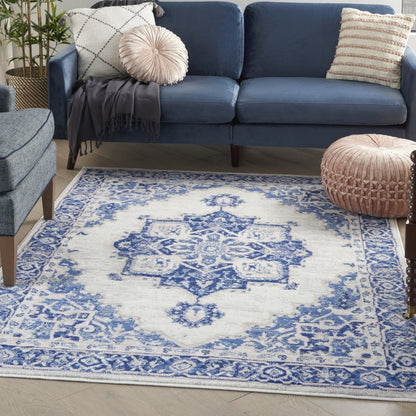 4' X 6' Blue And Gray Indoor Outdoor Area Rug