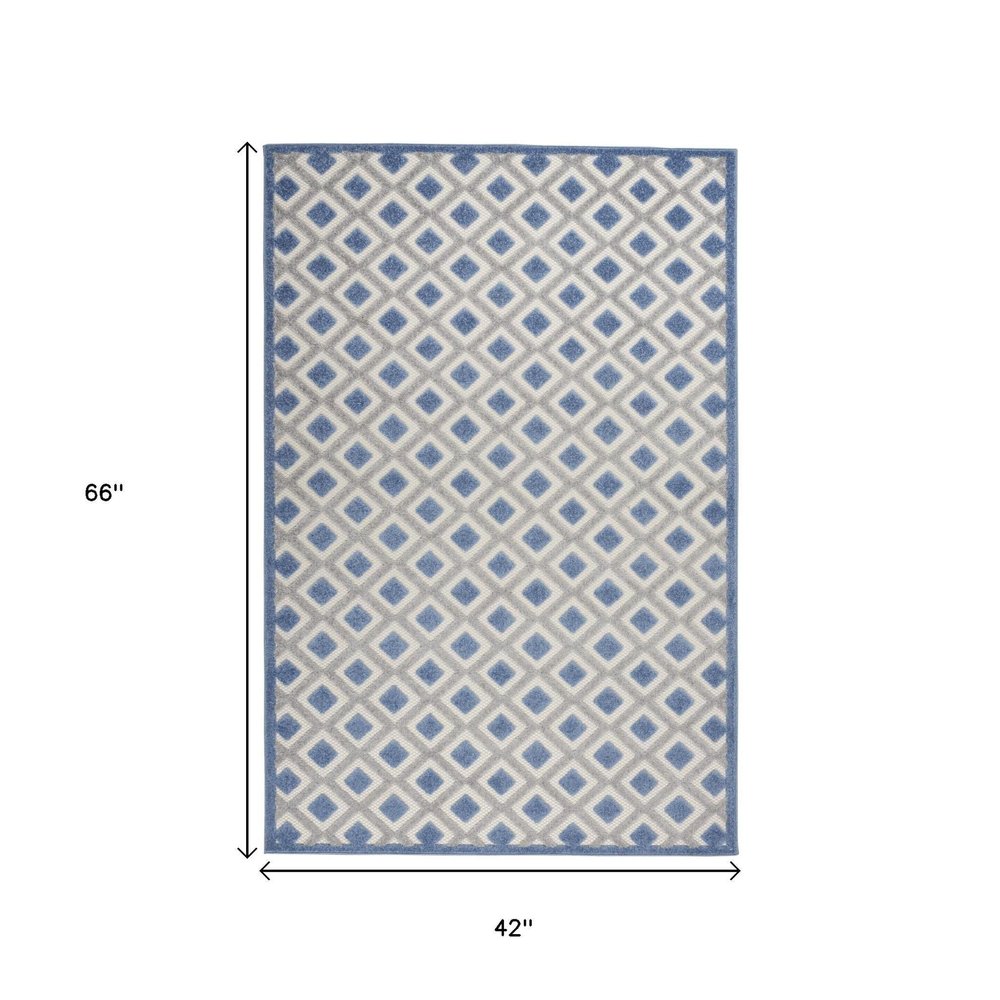 4' X 6' Blue And Gray Indoor Outdoor Area Rug
