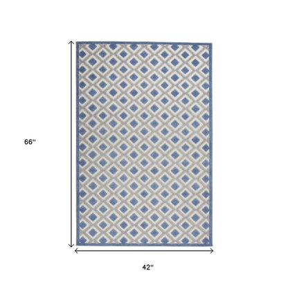 4' Blue And Gray Round Indoor Outdoor Area Rug