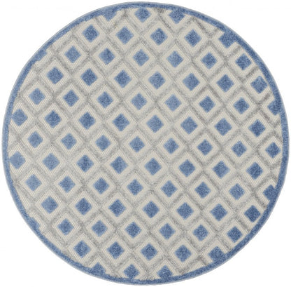 5' Blue And Gray Round Indoor Outdoor Area Rug