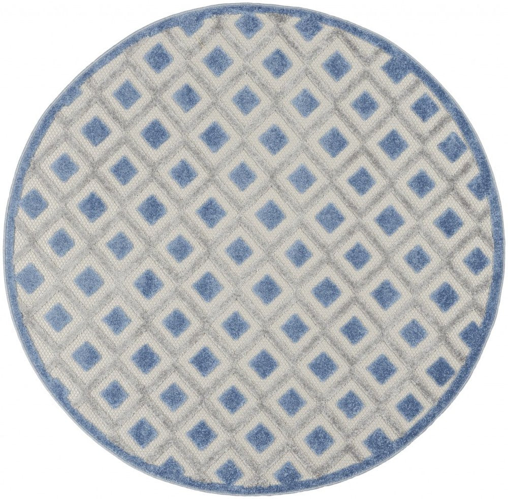 4' Blue And Gray Round Indoor Outdoor Area Rug