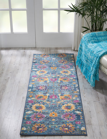 2' X 3' Blue And Orange Floral Distressed Area Rug
