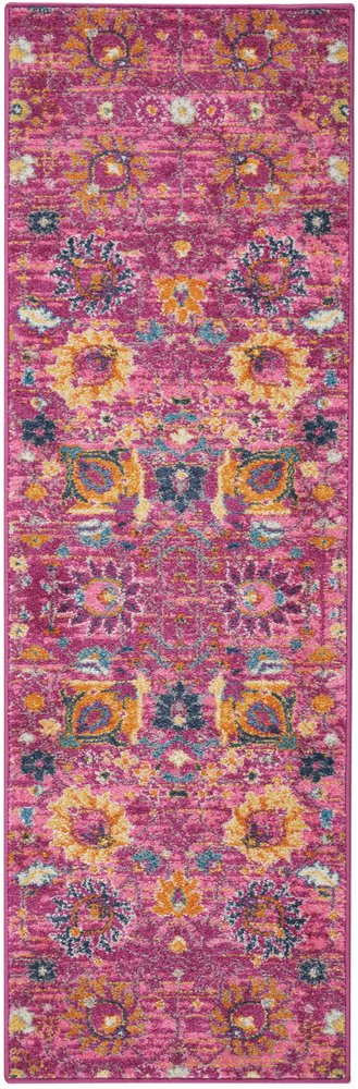 5' X 7' Fuchsia And Orange Floral Distressed Area Rug
