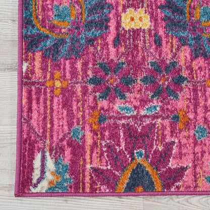 5' X 7' Fuchsia And Orange Floral Distressed Area Rug