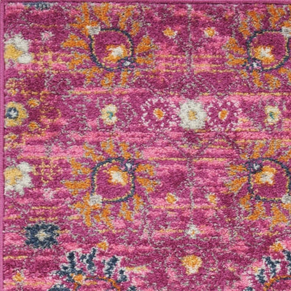 5' X 7' Fuchsia And Orange Floral Distressed Area Rug